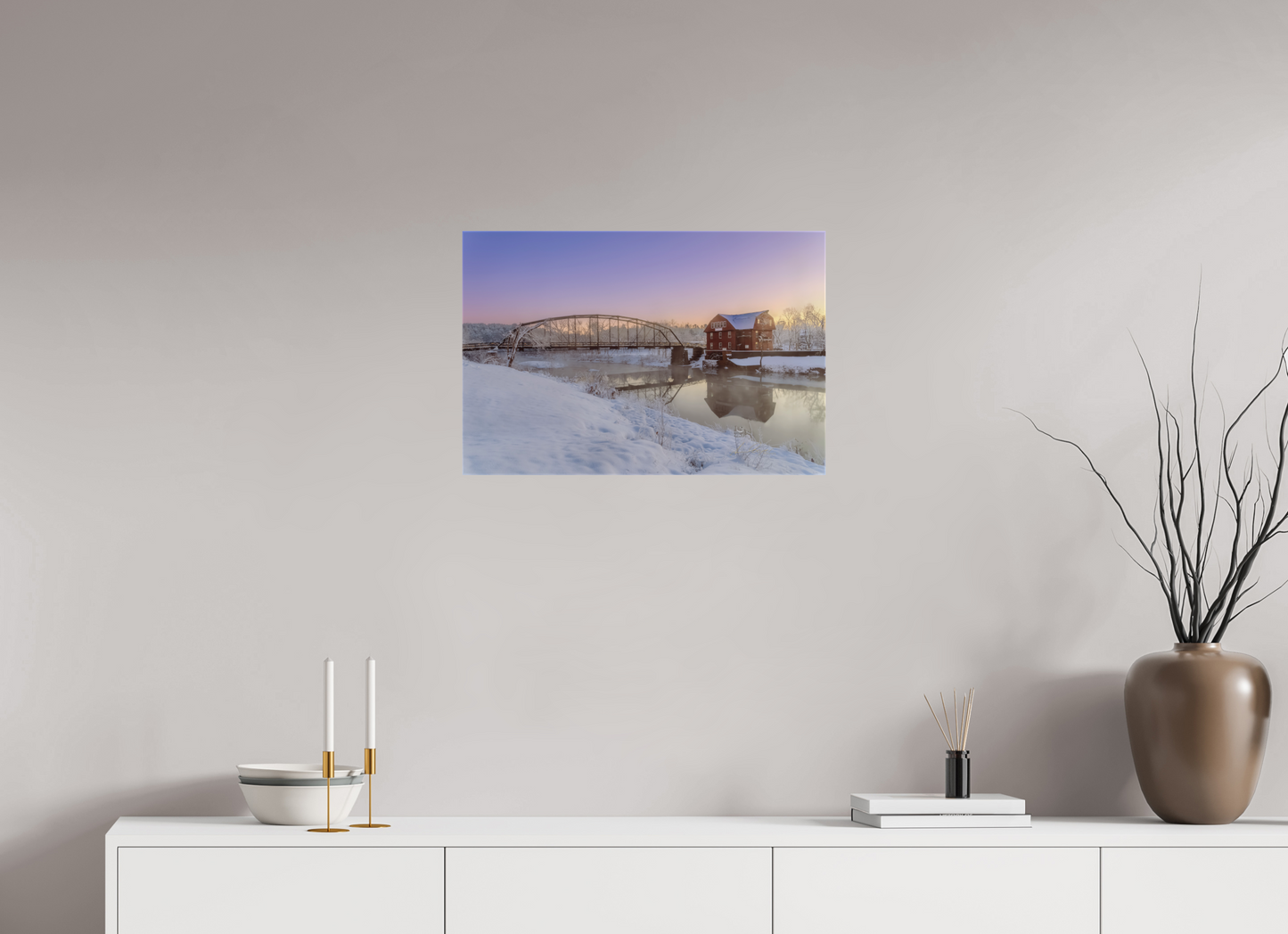 24 x 16″, Canvas Print Winter at War Eagle Mill – Arkansas Historic Mill Fine Art Print