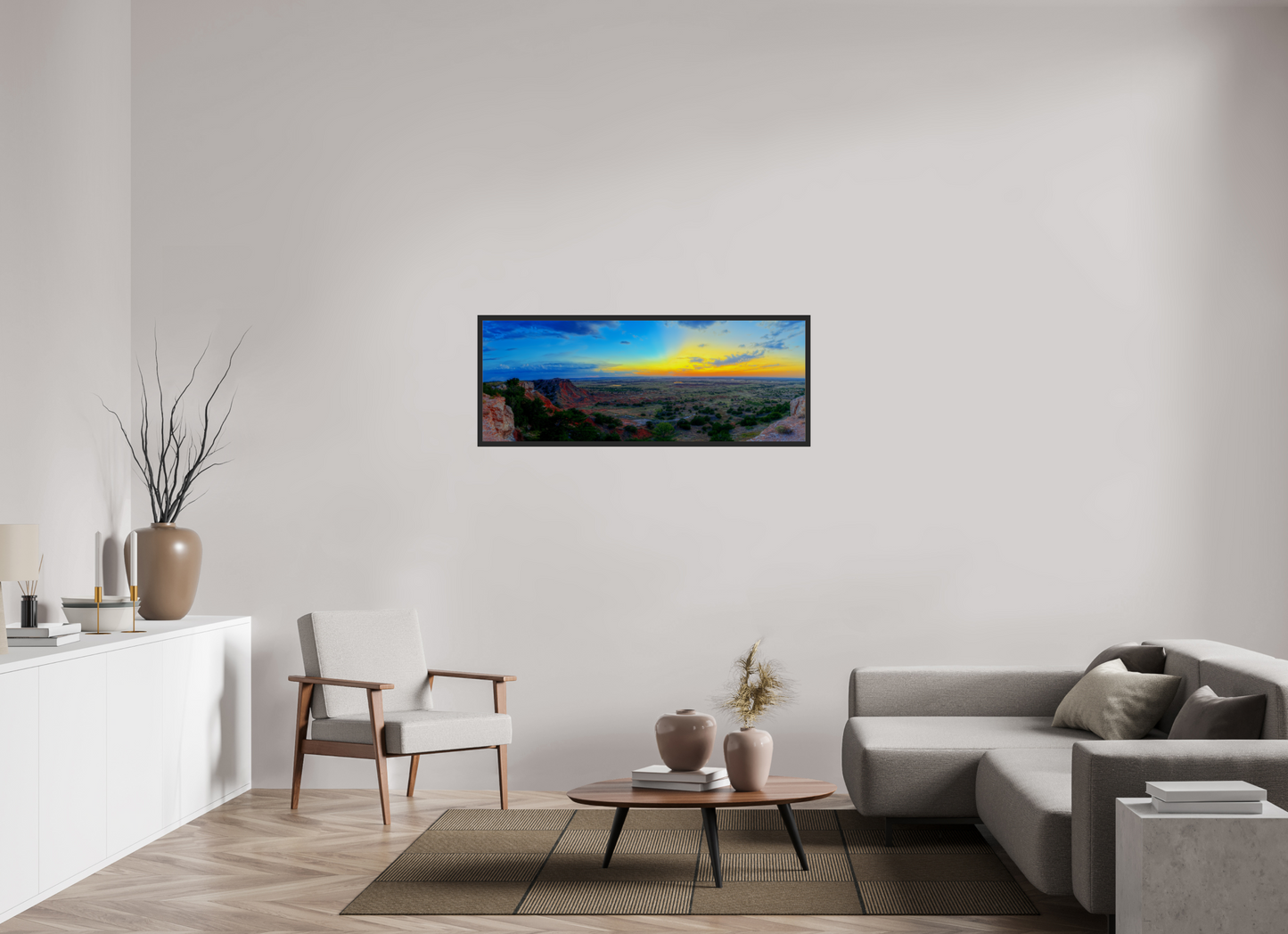 52.2 x 20″, Gallery Frame Edge of the Plains – Panoramic Sunset Landscape