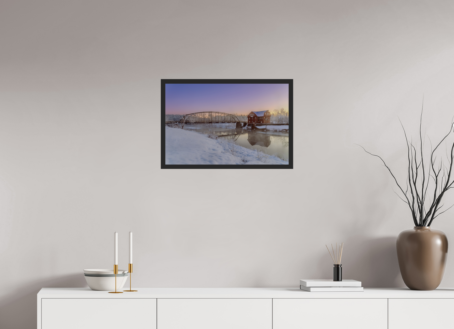 24 x 16″, Gallery Frame Winter at War Eagle Mill – Arkansas Historic Mill Fine Art Print