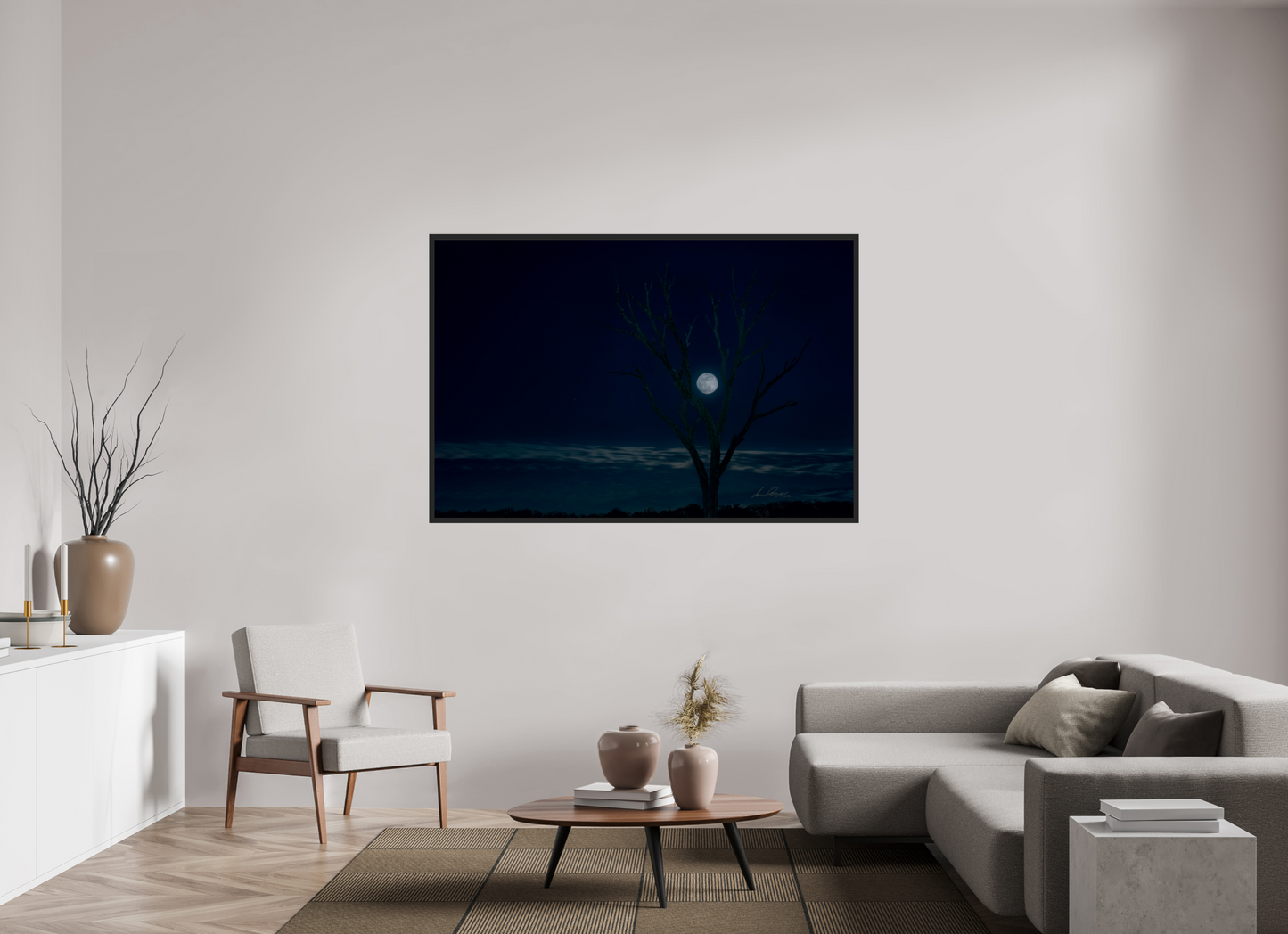 66 x 44″, Gallery Frame Held by the Snow Moon
