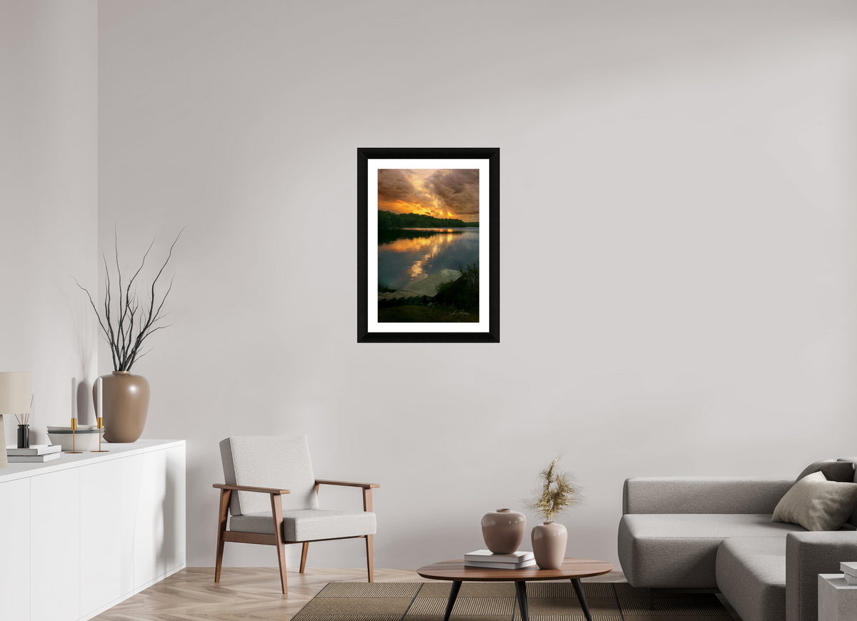 20 x 30″, Framed with mat hahnemuhle pearl Refelected Fire