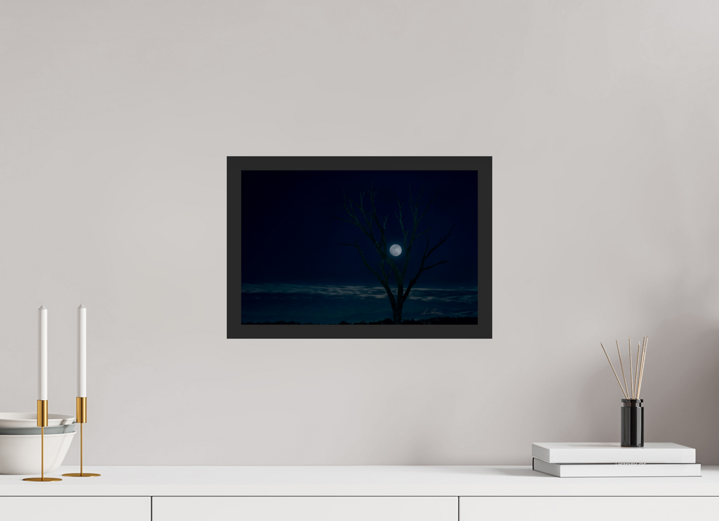 15 x 10″, Gallery Frame Held by the Snow Moon