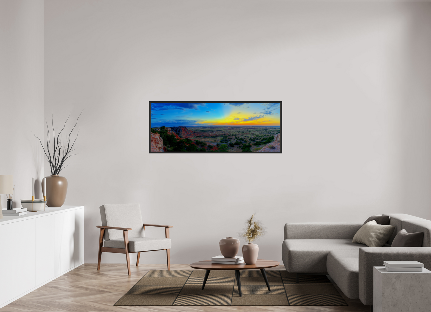 62.7 x 24″, Gallery Frame Edge of the Plains – Panoramic Sunset Landscape