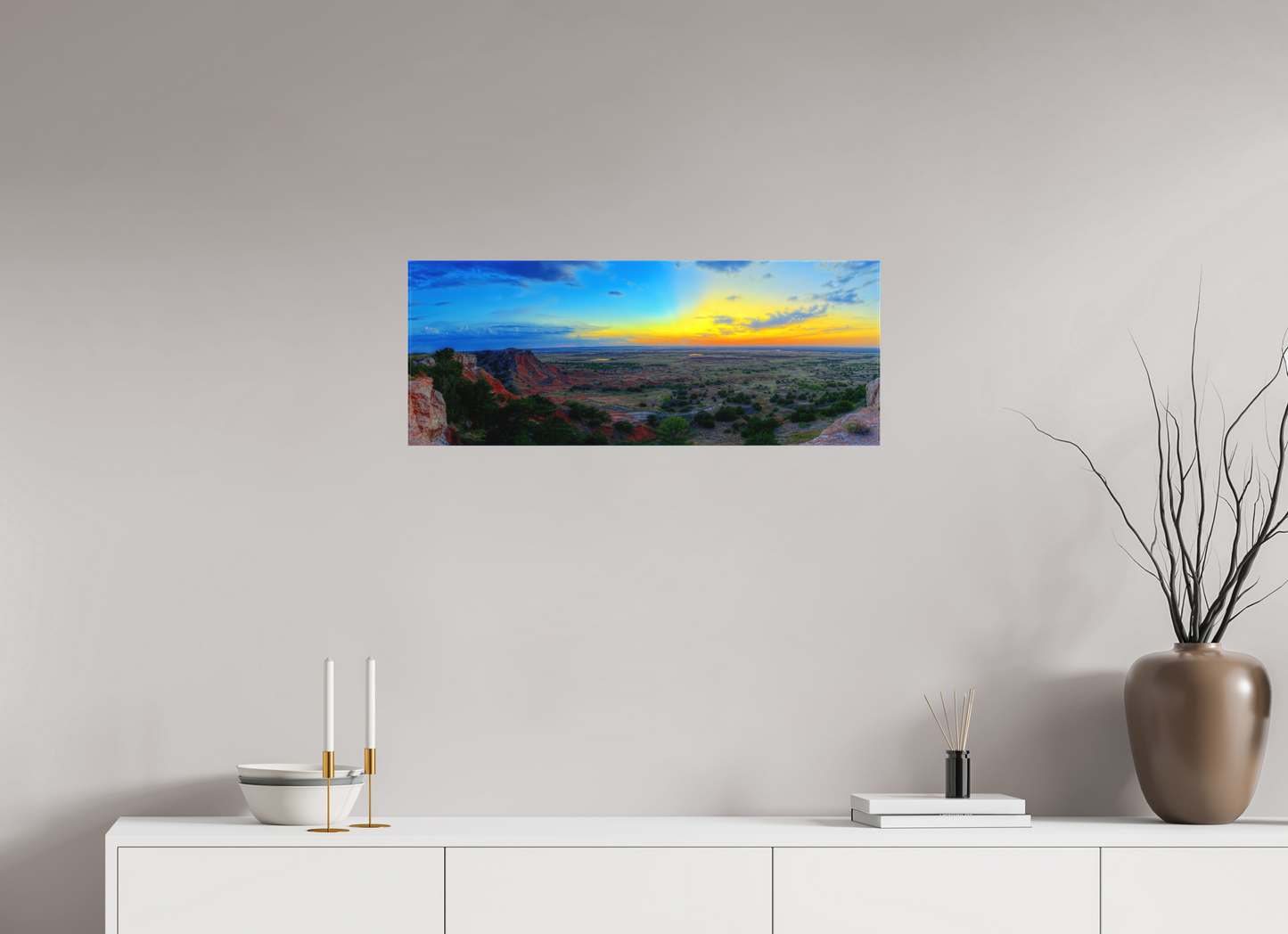31.3 x 12″, Canvas Print Edge of the Plains – Panoramic Sunset Landscape