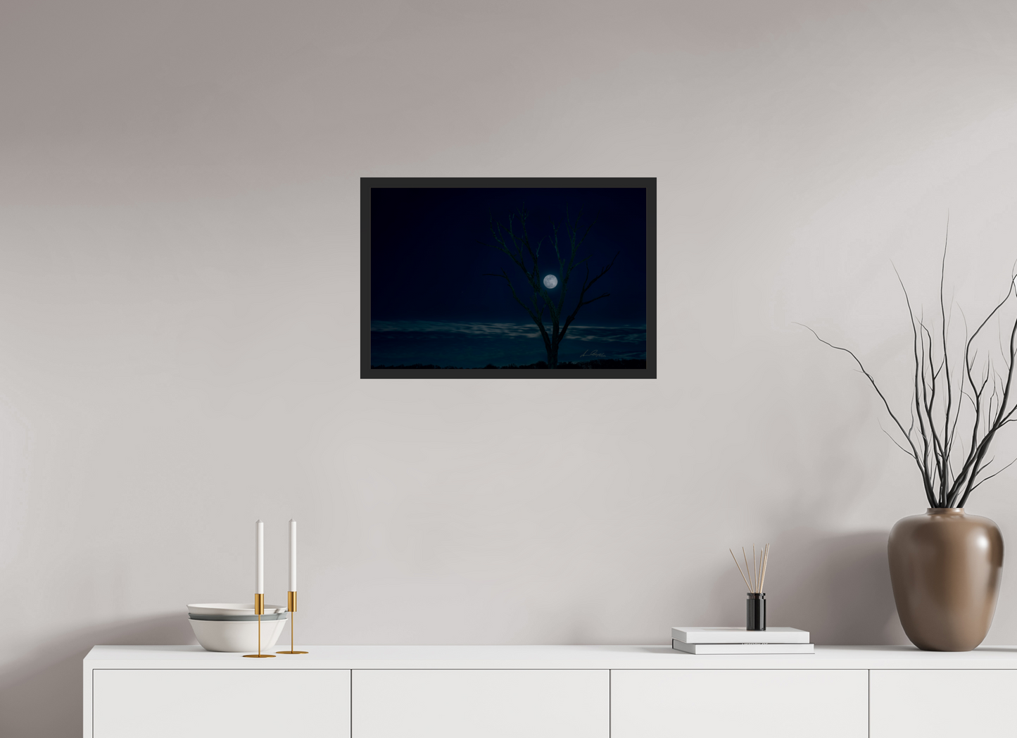 24 x 16″, Gallery Frame Held by the Snow Moon