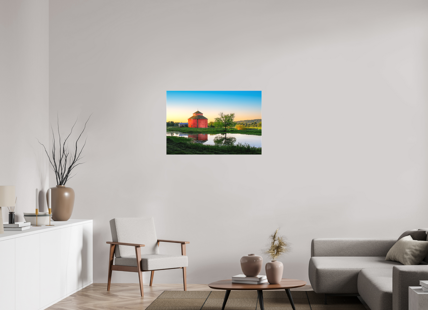 36 x 24″, Canvas Print Round Barn