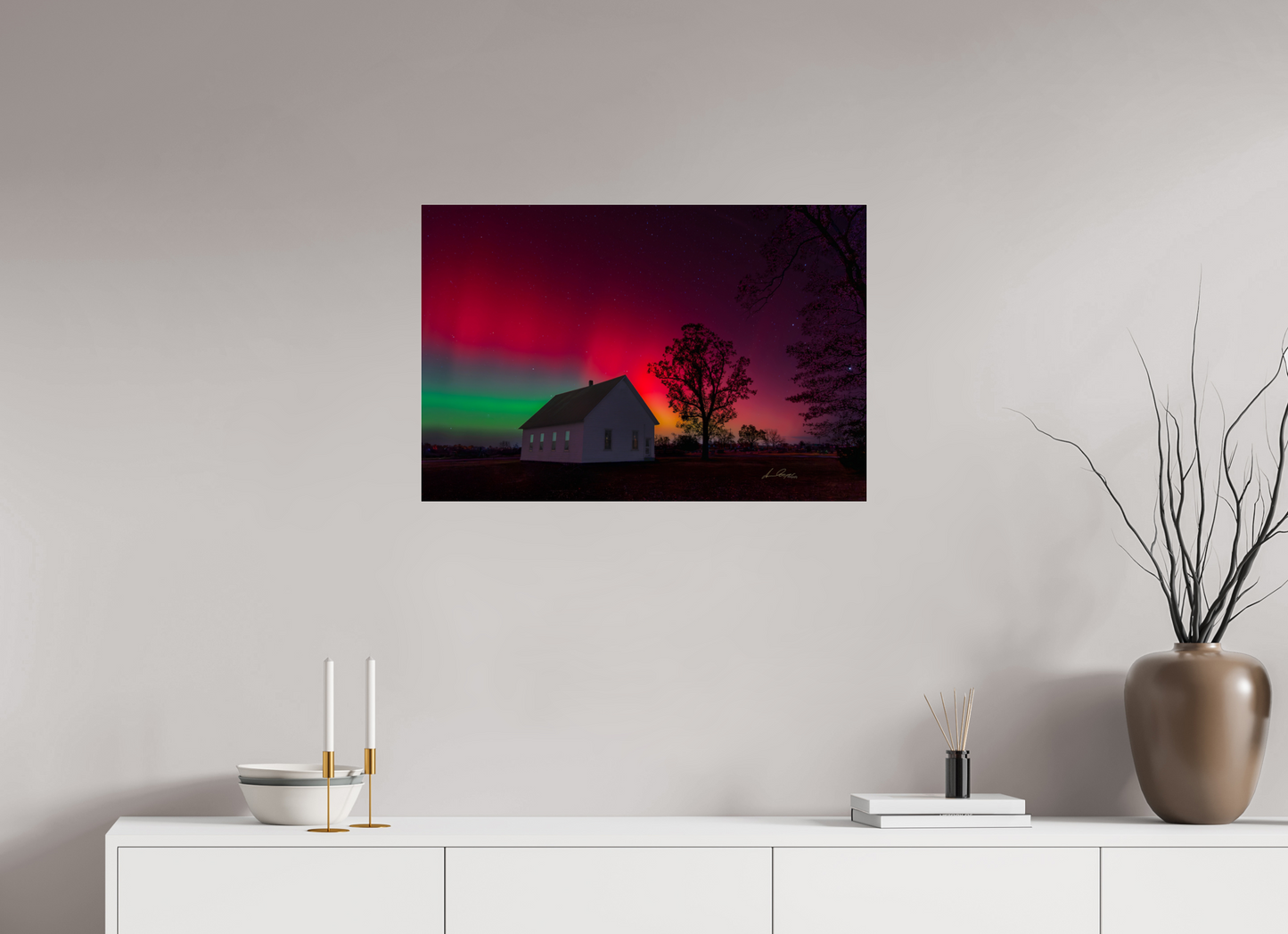 30 x 20″, Photo Print Under Acrylic Glass Aurora Over the Ozarks