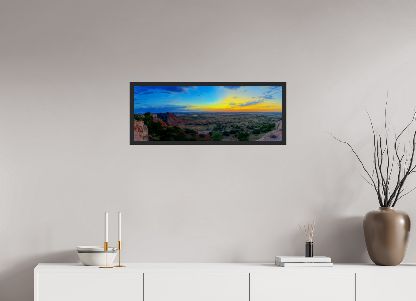 31.3 x 12″, Gallery Frame Edge of the Plains – Panoramic Sunset Landscape