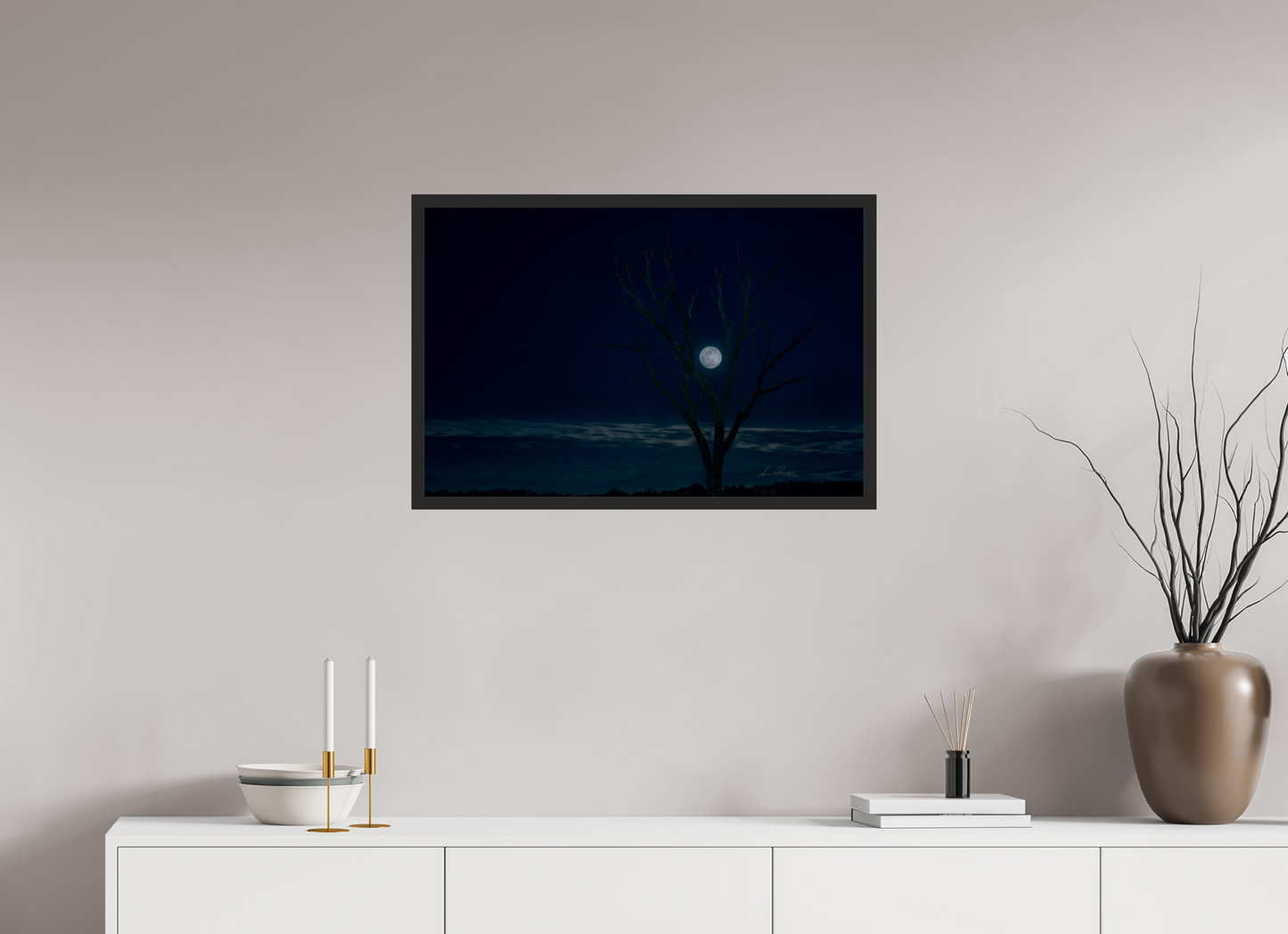 30 x 20″, Gallery Frame Held by the Snow Moon