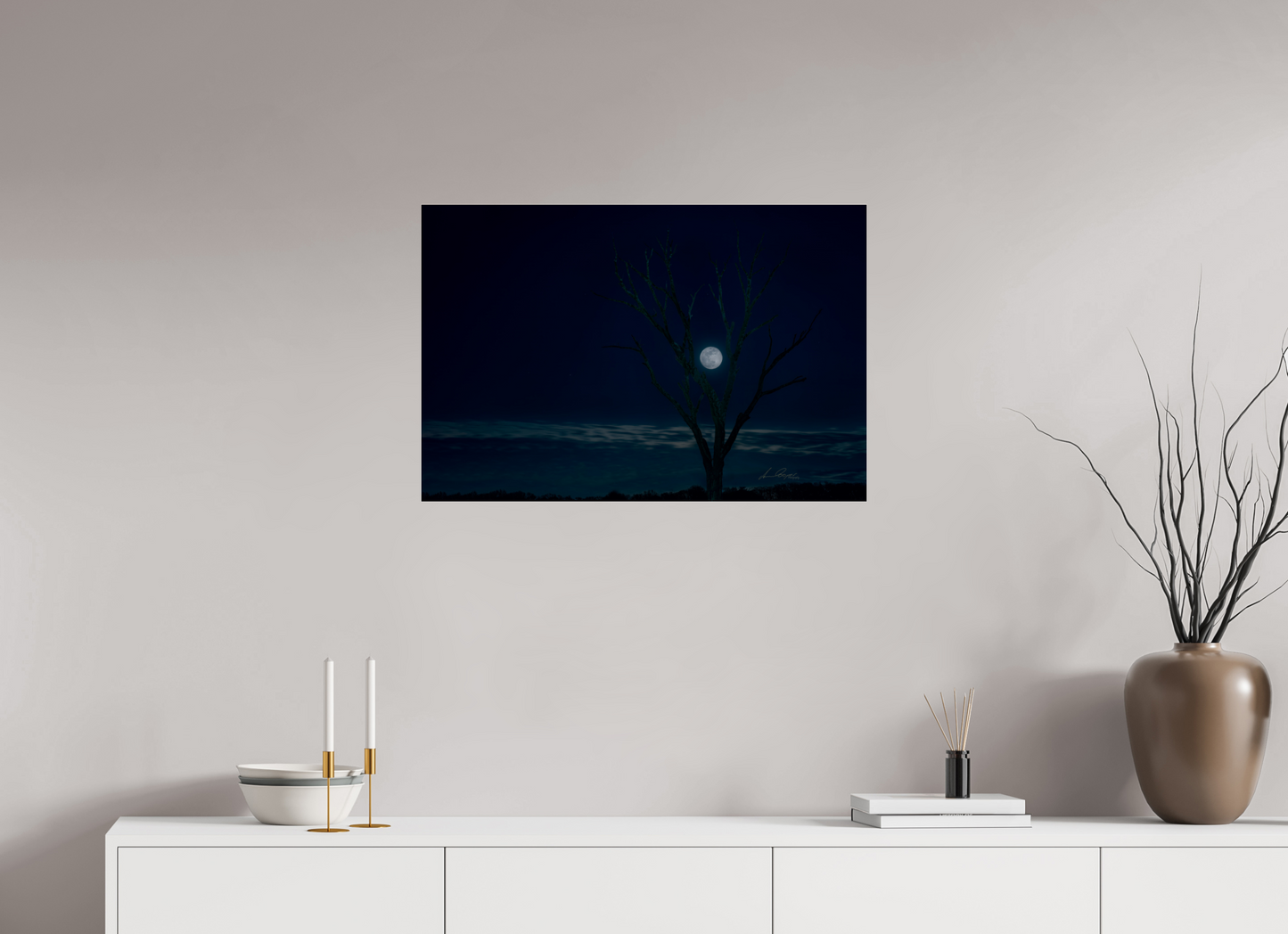 30 x 20″, Photo Print Under Acrylic Glass Held by the Snow Moon