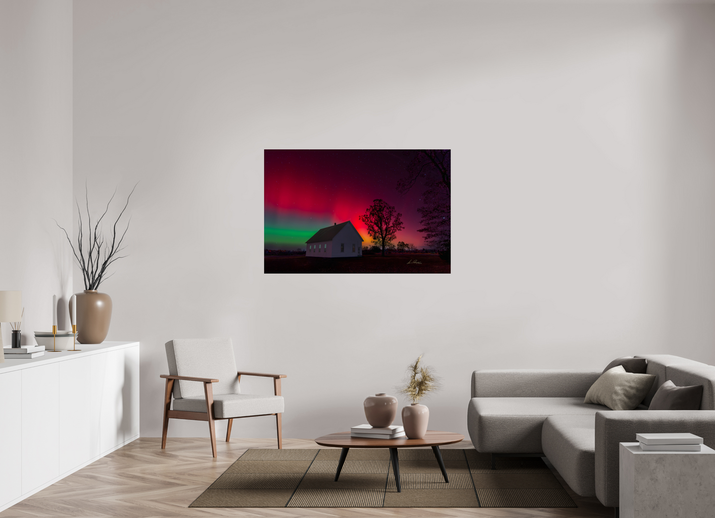 54 x 36″, Photo Print Under Acrylic Glass Aurora Over the Ozarks