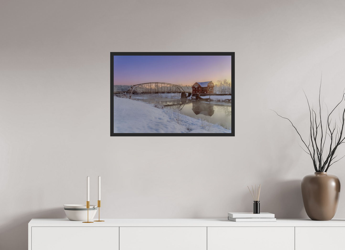 30 x 20″, Gallery Frame Winter at War Eagle Mill – Arkansas Historic Mill Fine Art Print