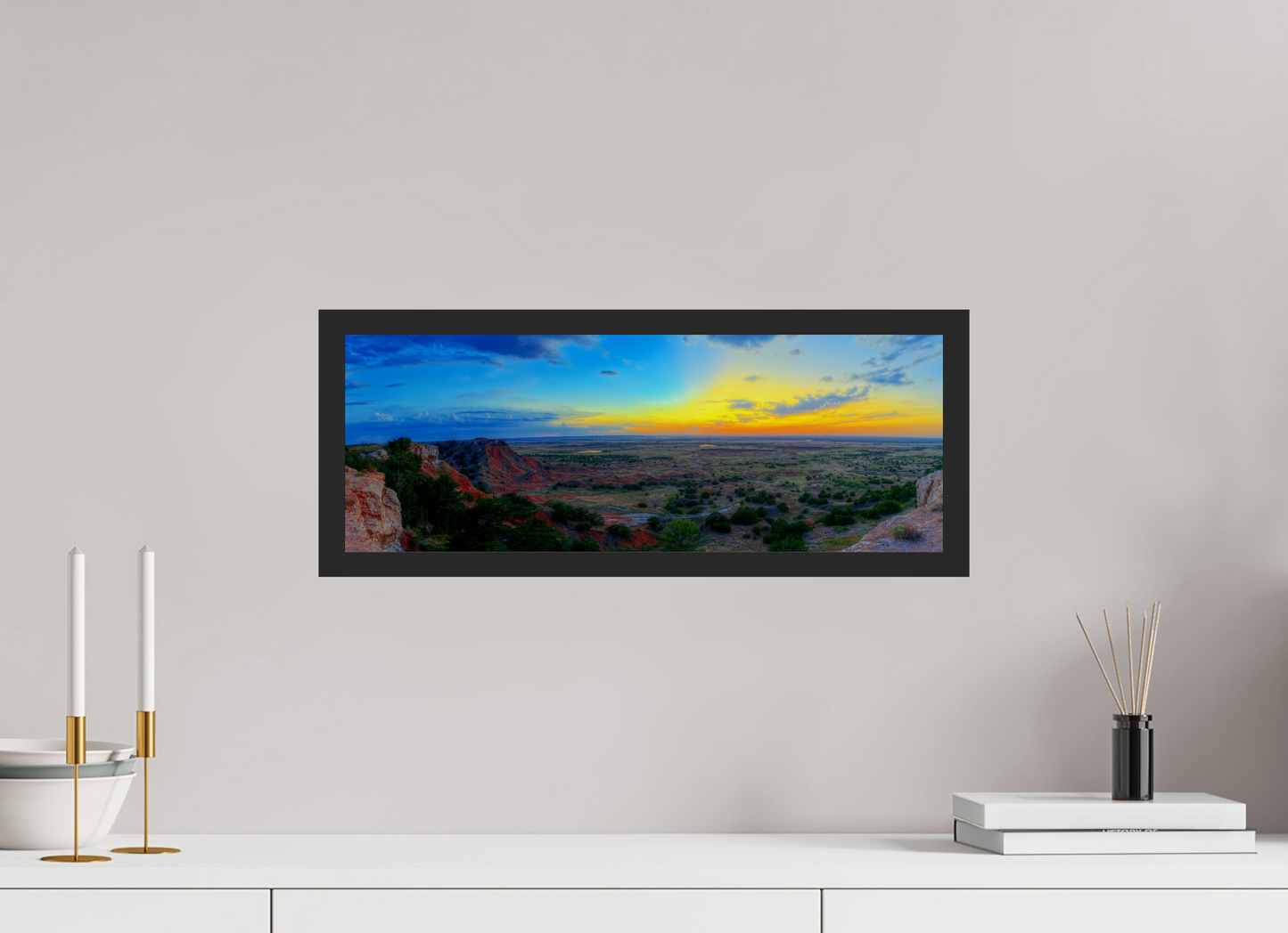 20.9 x 8″, Gallery Frame Edge of the Plains – Panoramic Sunset Landscape